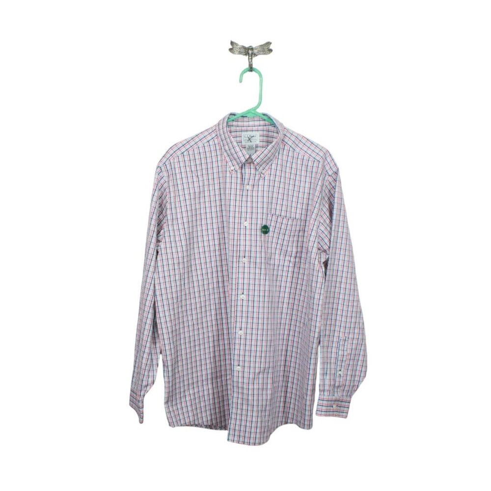 LL Bean Wrinkle Free Pinpoint Oxford Shirt Tattersall Bright Mariner 16.5-35